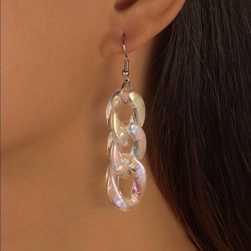 Holographic Lucite Chain Link Earrings - Picture 1 of 3